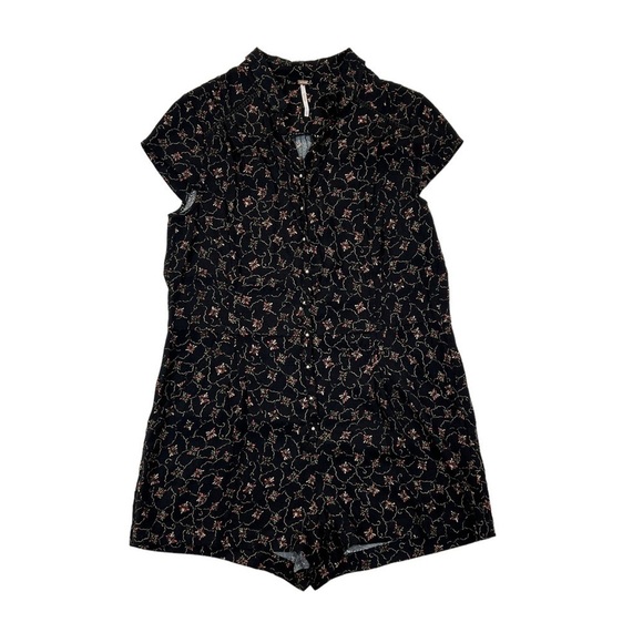Free People Black Floral Printed Button Front Debby Dot Romper - Picture 2 of 6